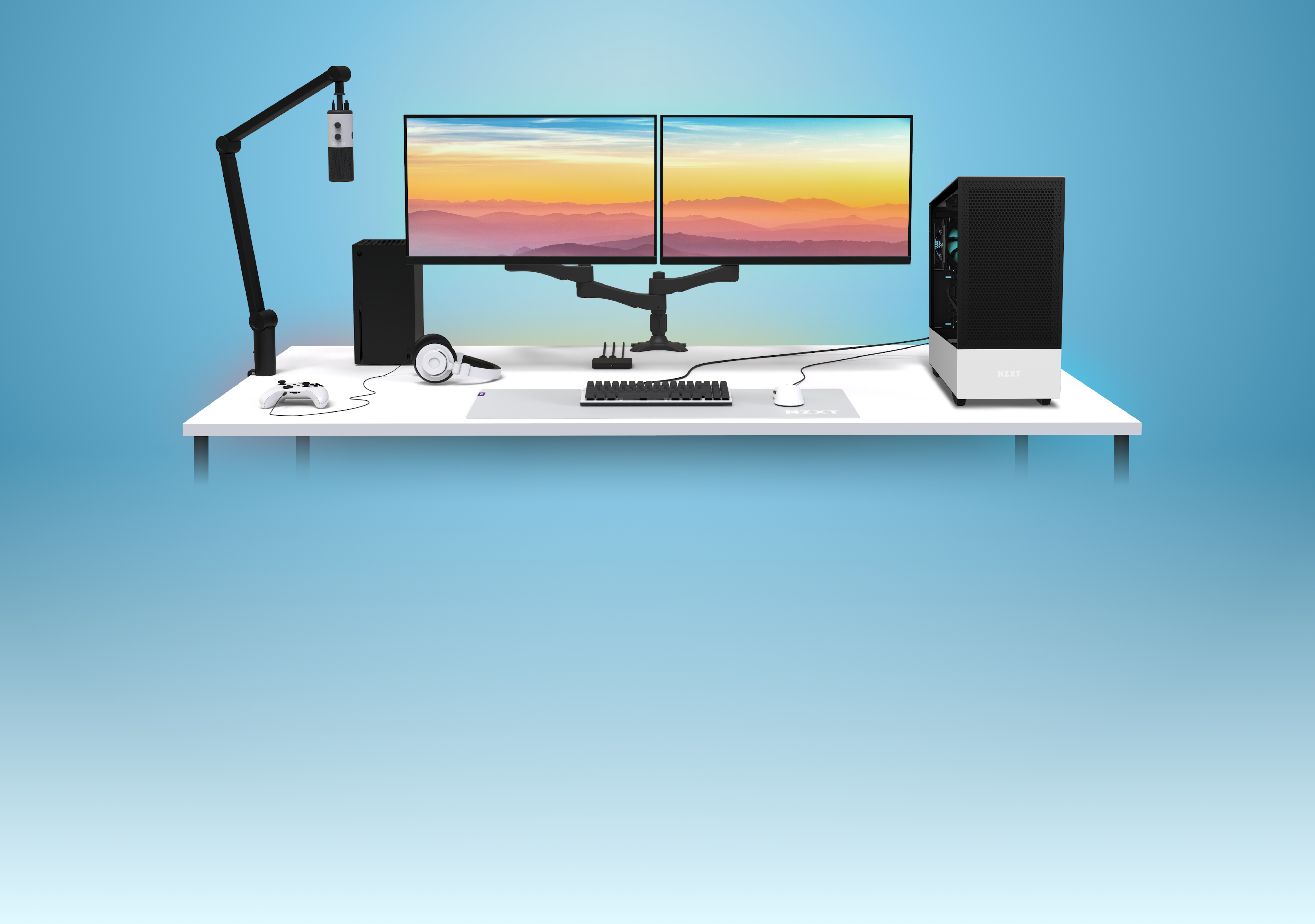 NZXT Gaming Desktop Setup with a blue brackground